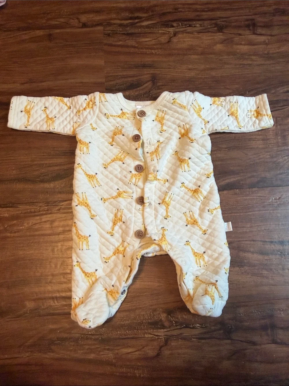 Cream Quilted Giraffe-Print Baby One-Piece